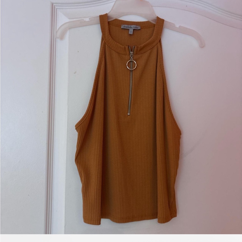 Charlotte Russe Mustard Ribbed Tank Top with Zipper